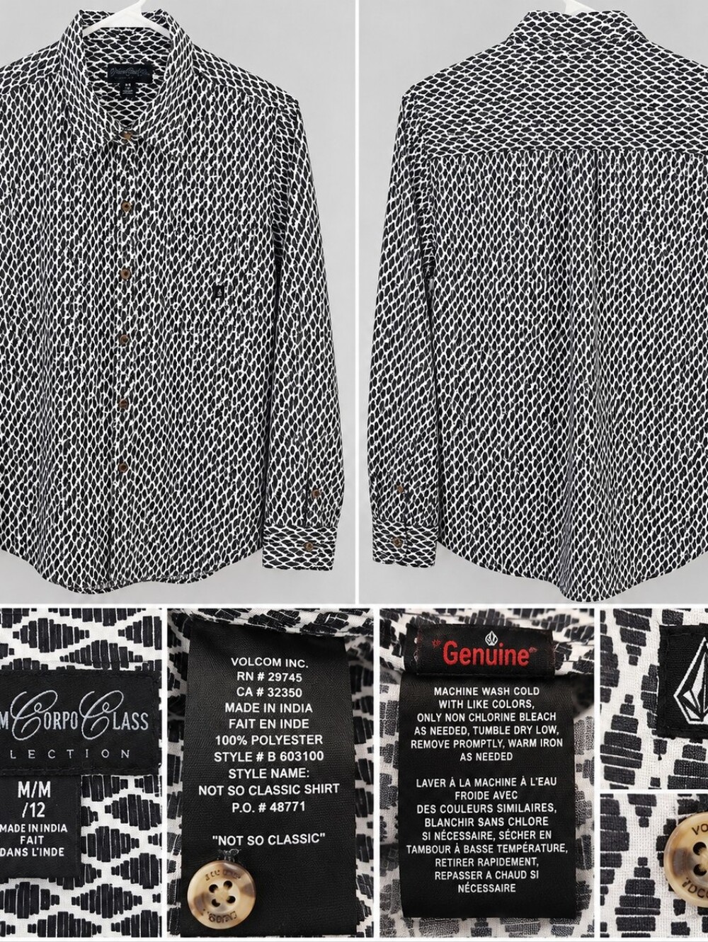 Volcom Men’s Black & White Geometric Button-Down Shirt